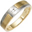 Herren Ring 585 Gold Gelbgold Weißgold mattiert 2 Diamanten Brillanten Goldring - 64mm