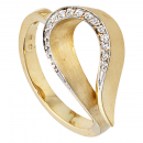 Damen Ring 585 Gold Gelbgold bicolor teilmatt 16 Diamanten Brillanten Goldring - 54mm