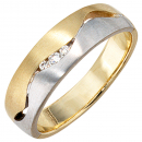 Damen Ring 585 Gold Gelbgold Weißgold bicolor matt 3 Diamanten Brillanten - 56mm