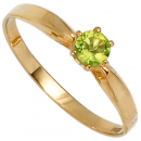 Damen Ring 585 Gold Gelbgold 1 Peridot grün Goldring - 58mm