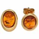 Ohrstecker oval 375 Gold Gelbgold 2 Bernstein-Cabochons orange Ohrringe