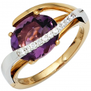 Damen Ring 585 Gold bicolor 11 Diamanten Brillanten 1 Amethyst lila violett - 56mm