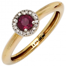 Damen Ring 585 Gold Gelbgold bicolor 1 Rubin rot 18 Diamanten Brillanten - 56mm
