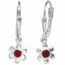 Kinder Boutons Blume 925 Silber 2 rote Glassteine Ohrringe Ohrhänger