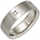 Damen Ring 925 Sterling Silber rhodiniert matt 1 Diamant Brillant Silberring - 52mm