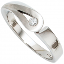 Damen Ring 925 Sterling Silber rhodiniert mattiert 1 Diamant Brillant Silberring - 50mm