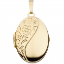 Medaillon oval Blumen 925 Sterling Silber gold vergoldet Anhänger zum Öffnen