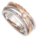 Damen Ring breit 585 Gold Weißgold Rotgold bicolor 48 Diamanten Brillanten - 56mm