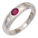 Damen Ring 925 Sterling Silber rhodiniert 1 Rubin rot 2 Zirkonia Silberring - 50mm