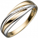 Damen Ring 585 Gold Gelbgold Weißgold bicolor 5 Diamanten Brillanten Goldring - 58mm