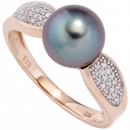 Damen Ring 585 Rotgold 1 Tahiti Perle 34 Diamanten Brillanten Perlenring - 50mm