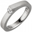 Damen Ring 925 Sterling Silber mattiert matt 1 Zirkonia Silberring - 50mm