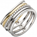 Damen Ring mehrreihig breit 925 Silber bicolor vergoldet mit Zirkonia Silberring - 50mm