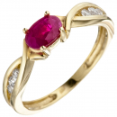 Damen Ring 333 Gold Gelbgold 1 Rubin rot 6 Zirkonia Goldring Rubinring - 50mm