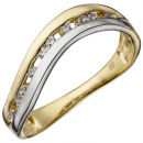 Damen Ring 333 Gold Gelbgold Weißgold bicolor mit Zirkonia Goldring - 50mm