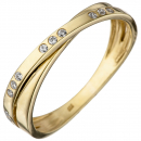 Damen Ring 333 Gold Gelbgold 15 Zirkonia Goldring - 50mm