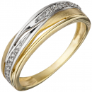 Damen Ring 333 Gold Gelbgold bicolor teil matt mit Zirkonia Goldring - 58mm