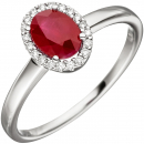 Damen Ring 585 Gold Weißgold 20 Diamanten Brillanten 1 Rubin rot Rubinring - 56mm