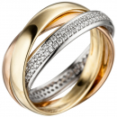 Damen Ring 585 Gold tricolor dreifarbig 122 Diamanten Brillanten Goldring - 58mm