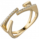 Damen Ring offen 585 Gold Gelbgold 19 Diamanten Brillanten 0,15ct. Goldring - 54mm