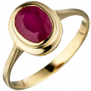 Damen Ring oval 585 Gold Gelbgold 1 Rubin Goldring Rubinring - 52mm