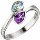 Damen Ring 925 Sterling Silber 1 Amethyst lila violett 1 Blautopas hellblau blau - 58mm