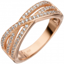 Damen Ring mehrreihig 925 Sterling Silber rotgold vergoldet mit Zirkonia - 58mm