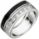 Damen Ring 925 Sterling Silber 9 Zirkonia schwarze Lackeinlage Silberring - 56mm