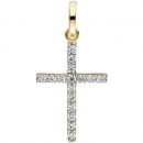 Anhänger Kreuz schmal 375 Gold Gelbgold 16 Zirkonia Kreuzanhänger Goldkreuz