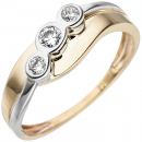 Damen Ring 333 Gold Gelbgold Weißgold bicolor 3 Zirkonia Goldring - 52mm