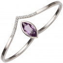 Damen Zweifinger Ring 333 Gold Weißgold 1 Amethyst 16 Zirkonia Zweifingerring - 54mm