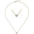 Collier Kette mit Anhänger Herz 375 Gold Gelbgold bicolor 14 Zirkonia 45 cm