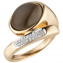 Damen Ring Mond 585 Gold Rotgold 1 Mondstein Cabochon 18 Diamanten Brillanten - 56mm