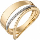 Damen Ring breit mehrreihig 585 Gold Gelbgold 24 Diamanten Brillanten Goldring - 56mm
