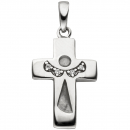 Anhänger Kreuz Schutzengel Kreuz 925 Silber mattiert 4 Zirkonia Kreuzanhänger