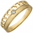 Damen Ring 585 Gold Gelbgold eismatt 1 Diamant Brillant 0,05ct. Diamantring - 54mm