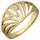 Damen Ring 585 Gold Gelbgold eismatt 3 Diamanten Brillanten Diamantring - 60mm