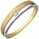Damen Ring 585 Gold Gelbgold Weißgold bicolor eismatt 1 Diamant Brillant - 58mm