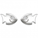 Kinder Ohrstecker Fisch 925 Sterling Silber matt 2 Zirkonia Ohrringe