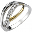 Damen Ring 925 Sterling Silber bicolor vergoldet 9 Zirkonia Silberring - 52mm