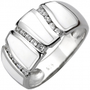 Damen Ring 925 Sterling Silber 15 Zirkonia und weiße Emaille-Einlage - 50mm