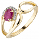 Damen Ring 333 Gold Gelbgold 1 Rubin 11 Zirkonia - 50mm