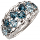 Damen Ring 585 Weißgold 10 Blautopase hellblau blau 8 Diamanten Brillanten - 58mm